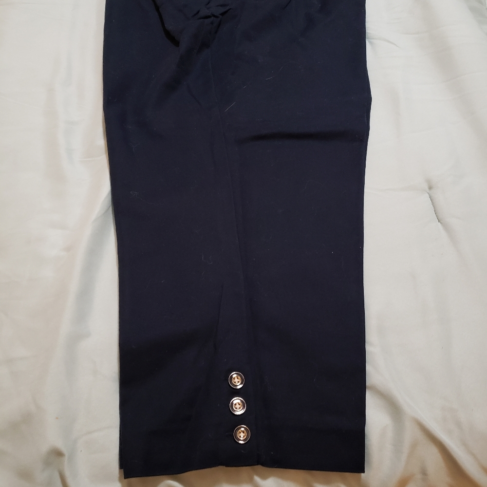 Rozali 18 Women navy blue capris with button detail on legs,pockets,zipper front